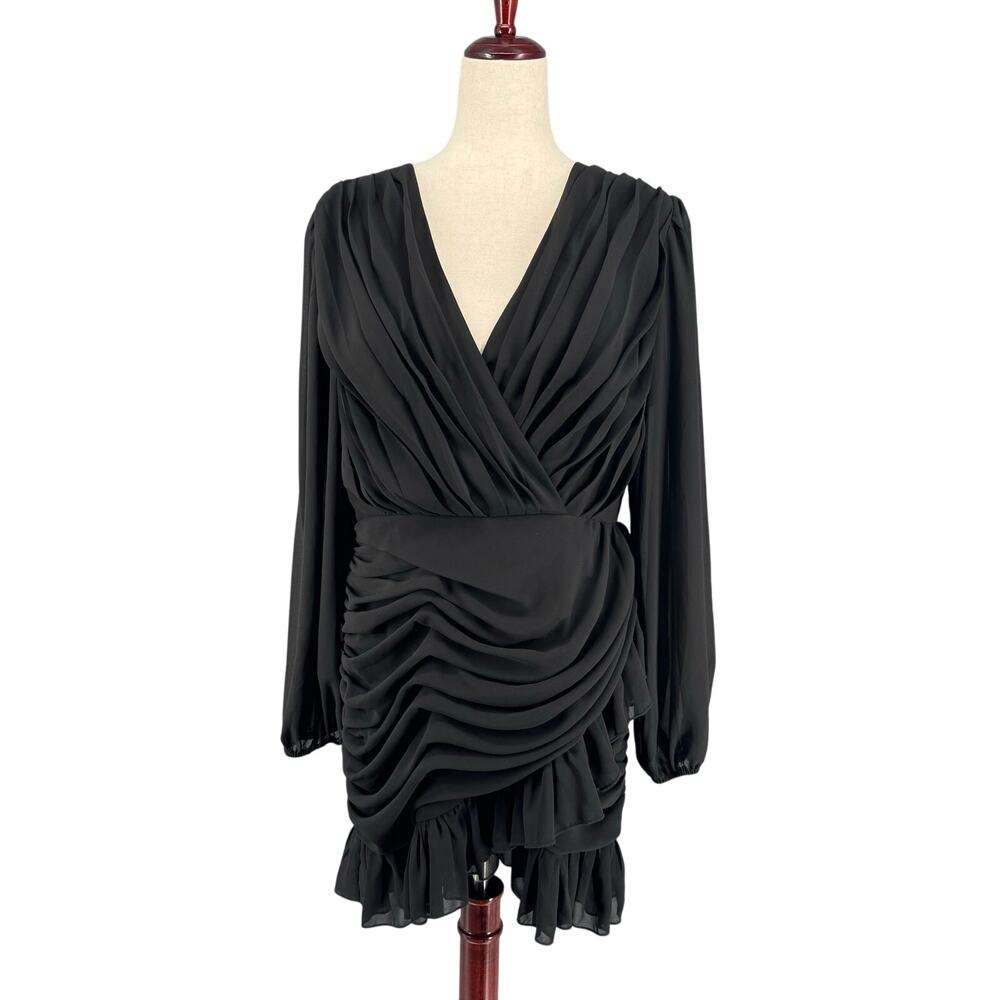 Showpo‎ Can I Be Your Honey Plunge Balloon Sleeve Mini Dress Womens 12 Black